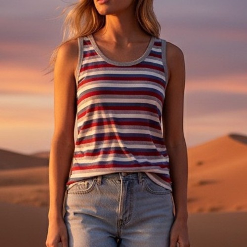 Eddie Bauer Women Stripe Tank Top Red White Grey Blue Size Medium